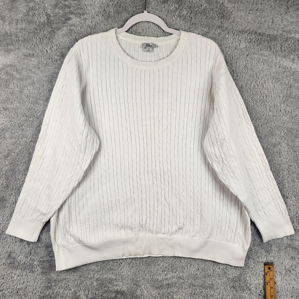 Vintage Kim Rogers Sweater Womens 2X White Cable Chunky Knit Crew Neck Plus Size